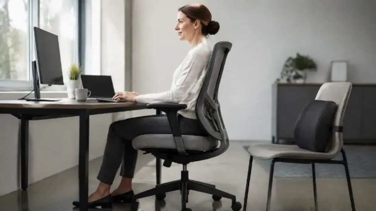 Types of lumbar support showing built-in chair support and an external lumbar cushion