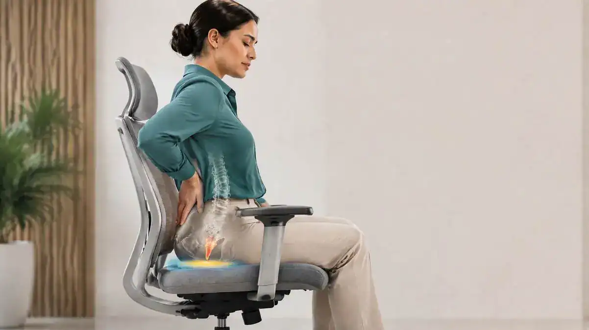 Person experiencing tailbone pain when sitting in an office chair
